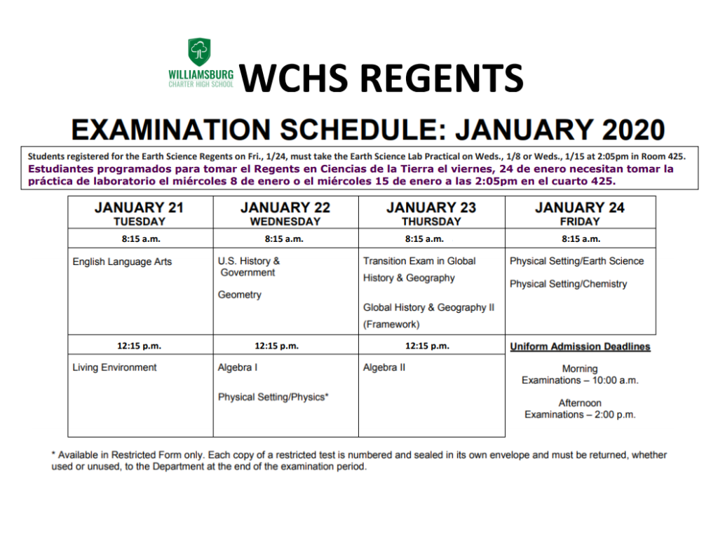 2022 Regents Exam Schedule