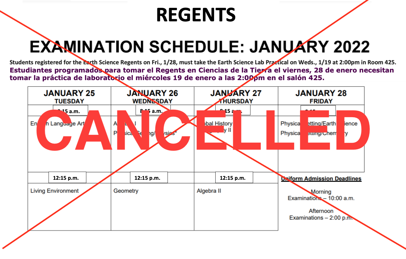 2022 Regents Schedule Regents Schedule - Wchs